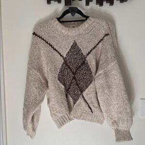 Mango Beige and Brown Argyle Sweater